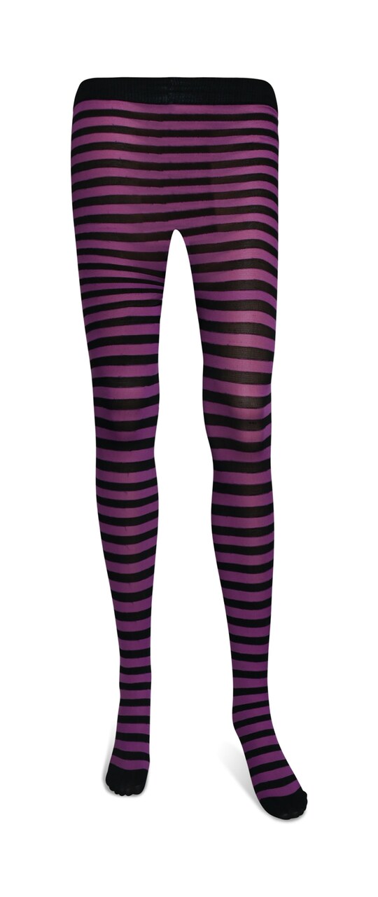 Black and Purple Tights - Striped Nylon Stretch Pantyhose Stocking Accessories for Every Day Attire and Costumes for Teens and Children